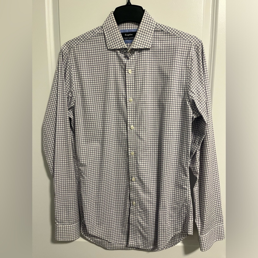 Esquire Mens Purple/Blue/White Plaid Slim Fit Shirt Size 15 34/35